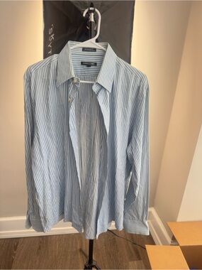 Express Men's Blue & White Vertical Stripe Dress Shirt